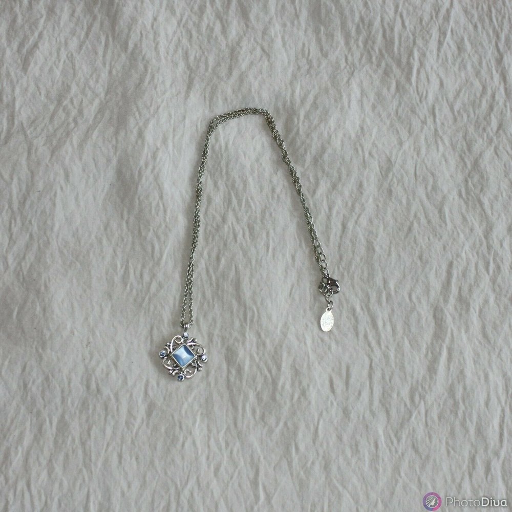 Women's CH Carolina Herrara Silver Tone and Opal Pendant Necklace, 18 Inch